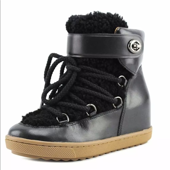 Coach Monroe Boots Black Leather Shearling Sz 10 - Picture 6 of 7